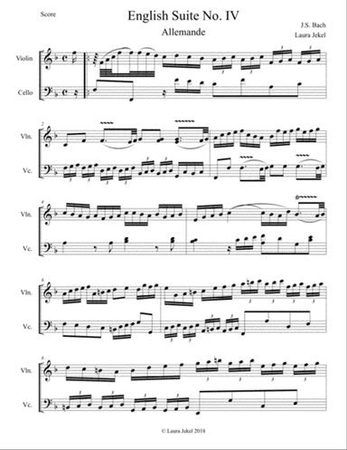 Four Movements from J.S. Bach's English Suites, for Violin and Cello Duo