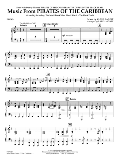 Music from Pirates Of The Caribbean (arr. Larry Moore) - Piano