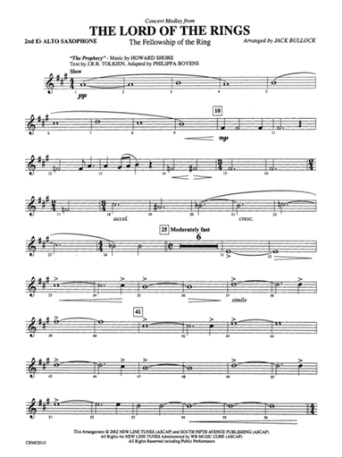 The Lord of the Rings: The Fellowship of the Ring, Concert Medley from: 2nd E-flat Alto Saxophone