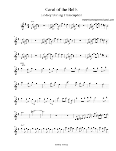 Lindsey Stirling Carol of the Bells Violin Part Sheet Music