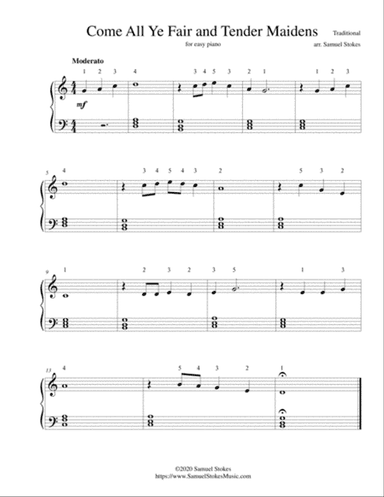 Come All Ye Fair and Tender Maidens (Tiny Sparrow) - for easy piano