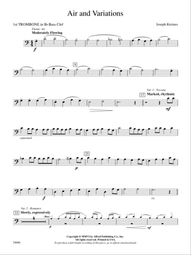 Air and Variations: (wp) 1st B-flat Trombone B.C.
