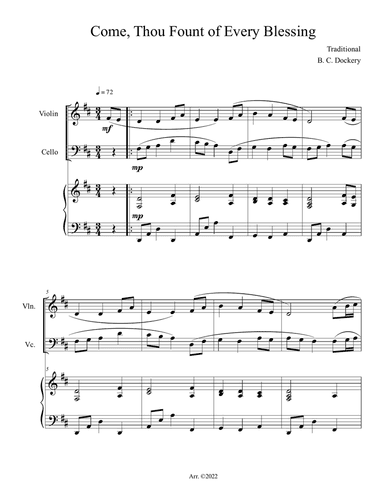 Come, Thou Fount of Every Blessing (Violin and Cello Duet with Piano Accompaniment)