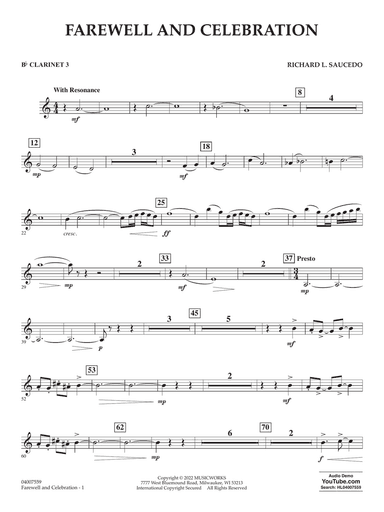 Farewell and Celebration - Bb Clarinet 3