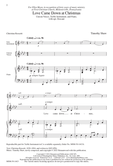 Love Came Down at Christmas (Choral Score)
