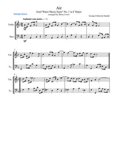 AIR from Water Music for Duo, Intermediate Level for any treble instrument and one bass instrument o