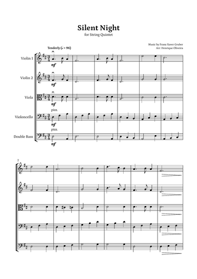 Silent Night (String Quintet) - Beginner Level