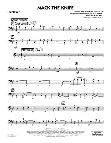 Mack The Knife (arr. Rick Stitzel) - Trombone 3