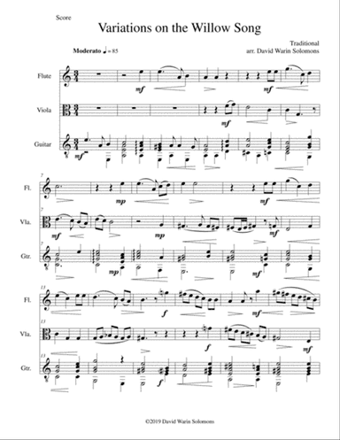 Variations on The Willow Song for flute, viola and guitar