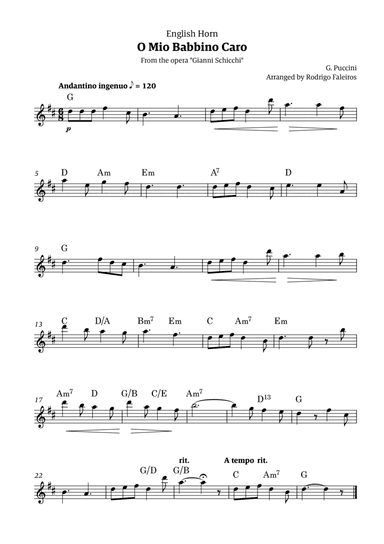 O Mio Babbino Caro - for english horn solo (with chords)