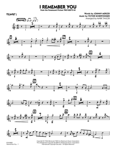 I Remember You (arr. Mark Taylor) - Trumpet 1