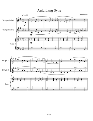 Auld Lang Syne (trumpet duet) with optional piano accompaniment