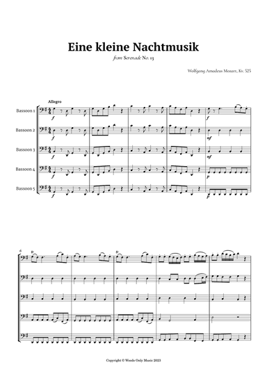 Eine kleine Nachtmusik by Mozart for Bassoon Quintet