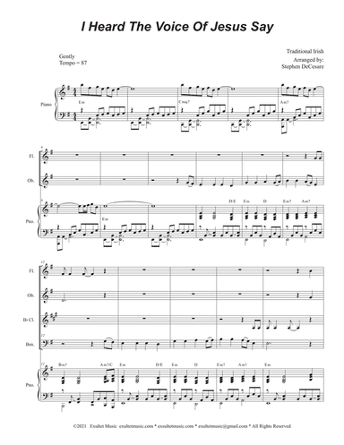 I Heard The Voice Of Jesus Say (Woodwind Quartet and Piano)