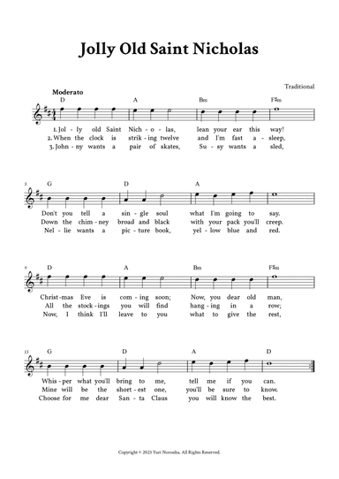 Jolly Old Saint Nicholas - Lead Sheet (D)