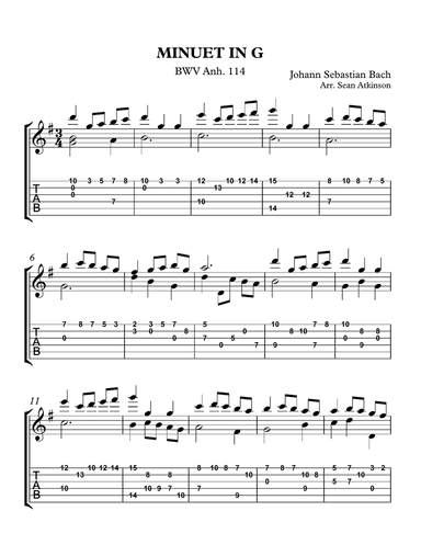 J.S. Bach - Minuet in G for Solo Guitar