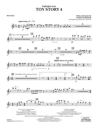 Highlights from Toy Story 4 (arr. Johnnie Vinson) - Piccolo
