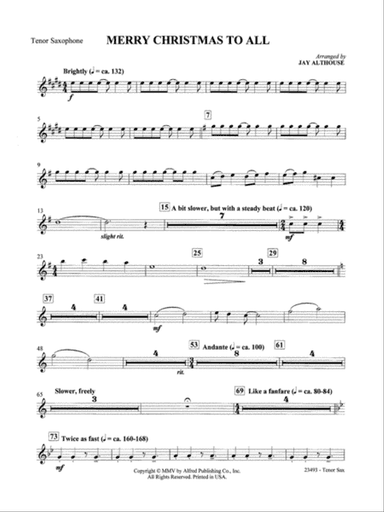 Merry Christmas to All (A Medley of Carols): B-flat Tenor Saxophone