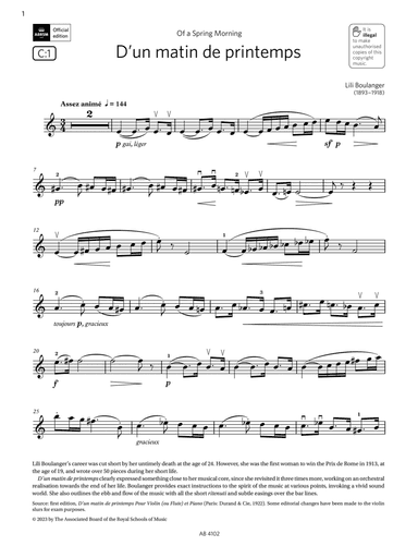 D'un matin de printemps (Grade 8, C1, from the ABRSM Violin Syllabus from 2024)