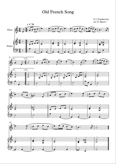 Old French Song, Peter Ilyich Tchaikovsky, For Flute & Piano