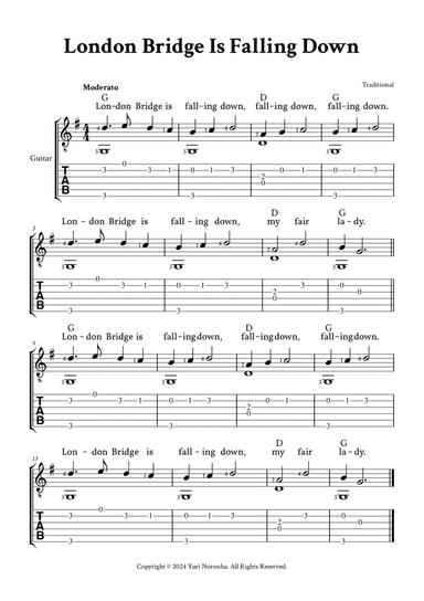 London Bridge Is Falling Down - Easy Fingerstyle Guitar (with TAB, Chords, Lyrics)