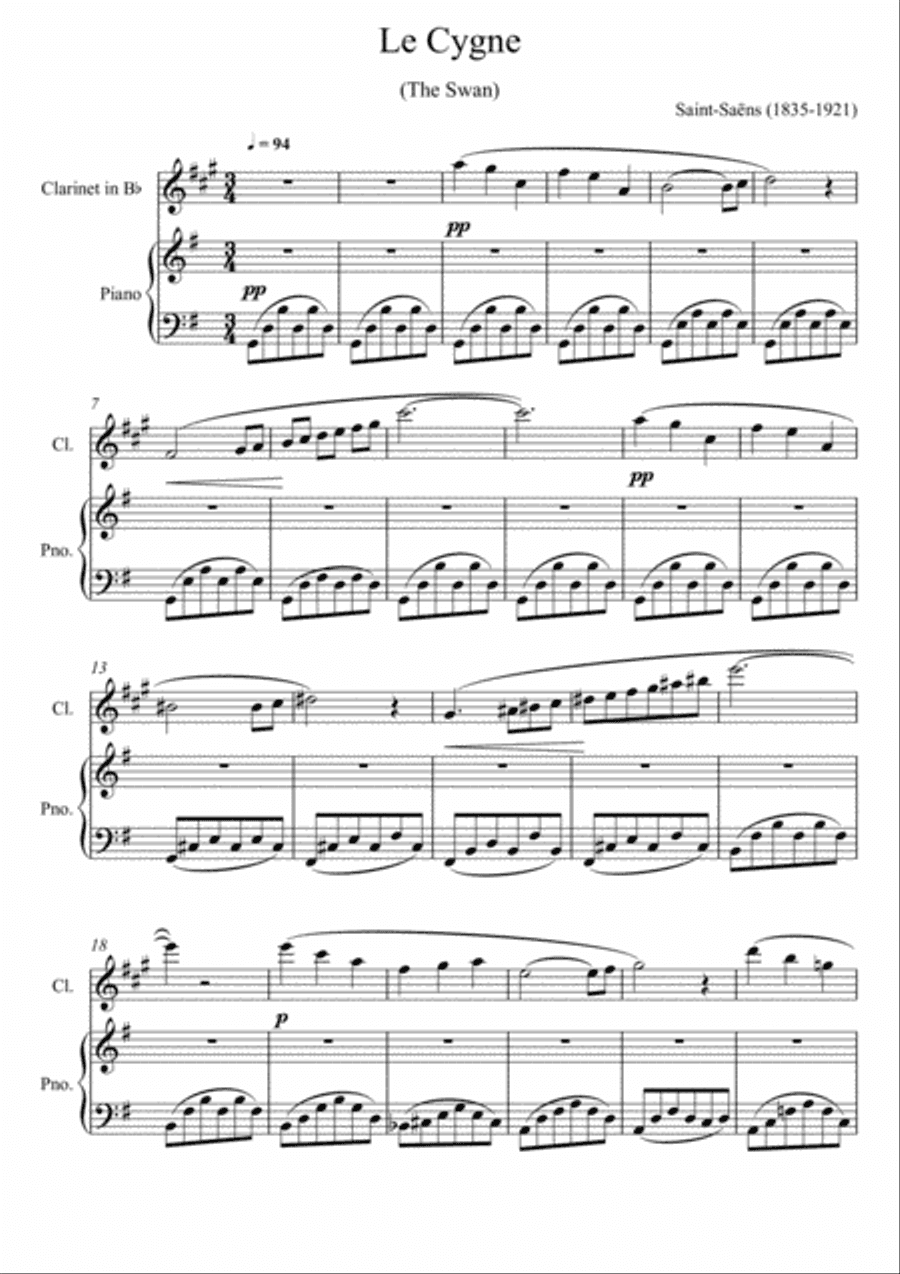 Camille Saint-Saëns - The Swan (Clarinet Solo)