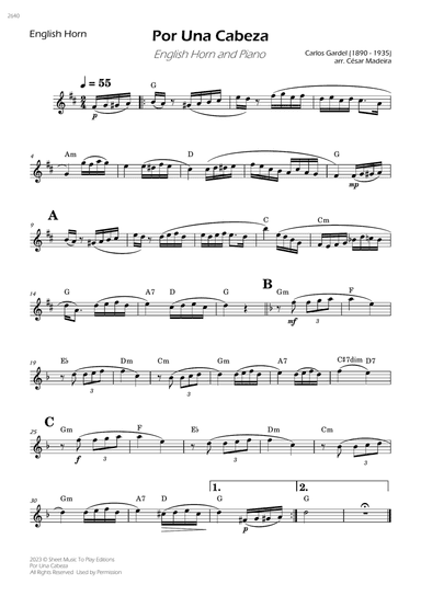 Por Una Cabeza - English Horn Solo - W/Chords