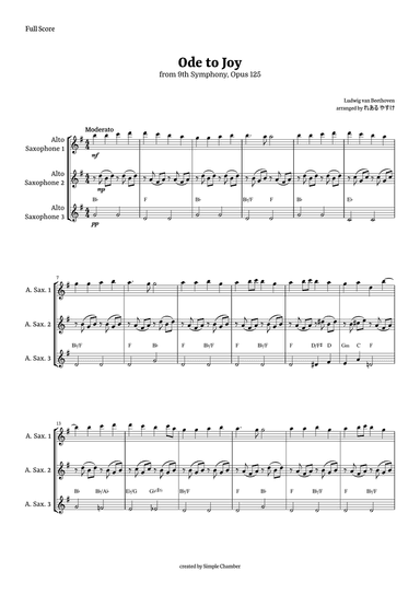 Ode to Joy for Alto Saxophone Trio by Beethoven Opus 125