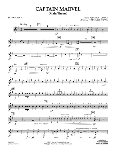 Captain Marvel (Main Theme) (arr. Michael Brown) - Bb Trumpet 1