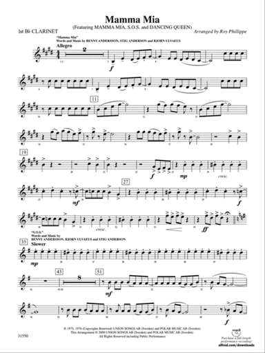 Mamma Mia, Selections from: 1st B-flat Clarinet
