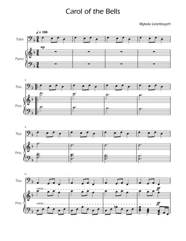 Carol of the Bells - Tuba Solo w/ Piano