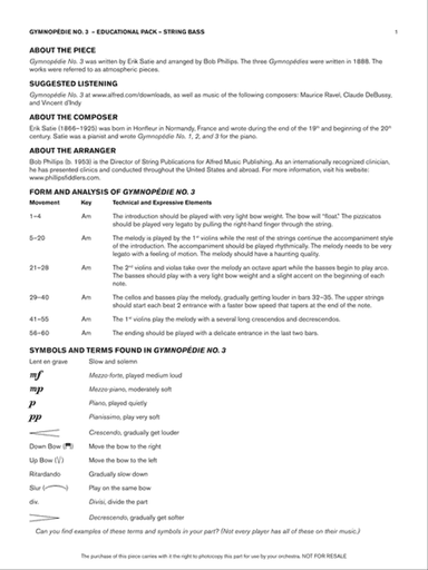 Gymnopédie No. 3: Bass Educational Pack