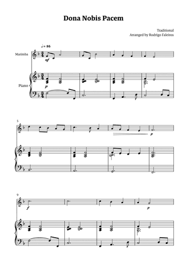 Dona Nobis Pacem - for marimba (with piano accompaniment)