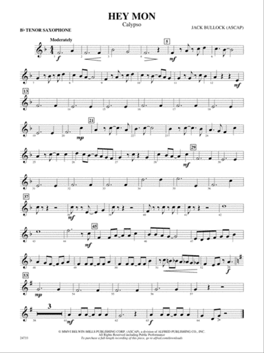 Hey Mon (Calypso): B-flat Tenor Saxophone
