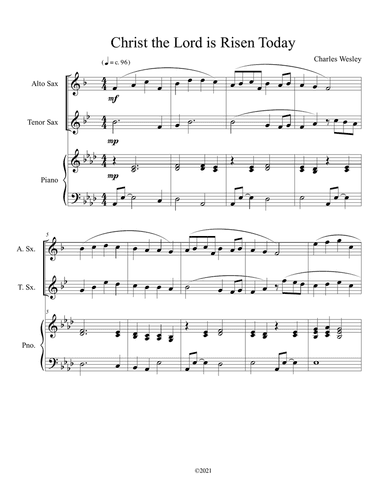 Christ the Lord is Risen Today (alto and tenor sax duet) with optional piano accompaniment