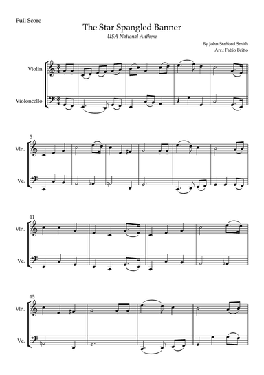 The Star Spangled Banner (USA National Anthem) for Violin & Cello Duo