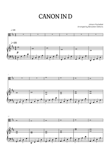 Pachelbel Canon in D • viola sheet music with piano accompaniment
