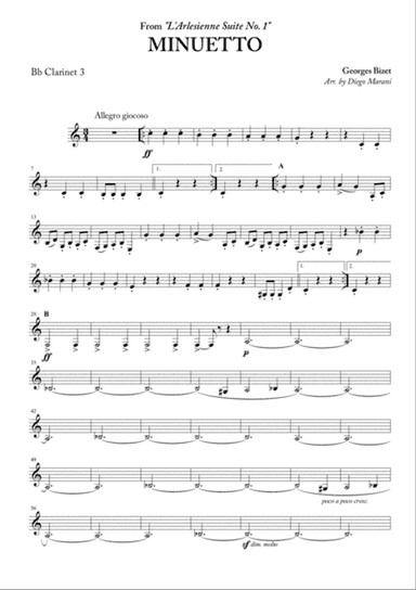 Minuetto from "L'Arlesienne Suite No. 1" for Clarinet Quartet