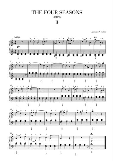 VIVALDI: The Four Seasons - Spring - 2nd mov. - Intermediate Piano