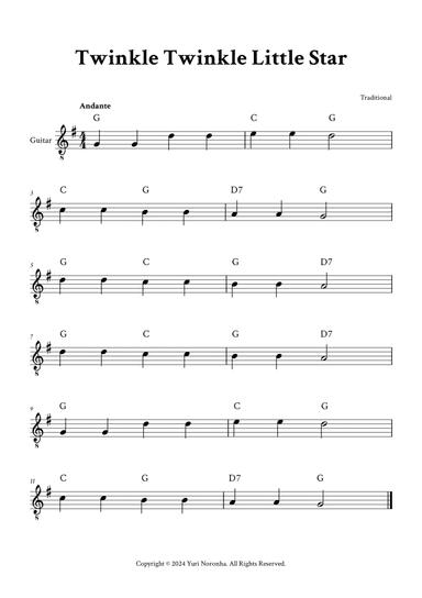 Twinkle Twinkle Little Star - (G Major - with Chords)