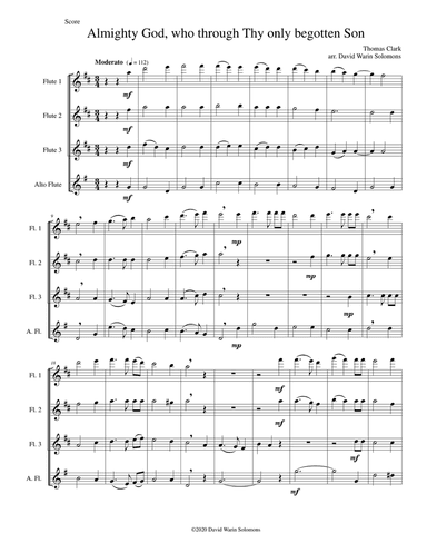 Almighty God, who through thy only begotten Son (Easter motet) for flute quartet (3 flutes and 1 alt