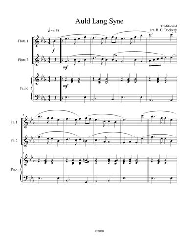 Auld Lang Syne (flute duet) with optional piano accompaniment