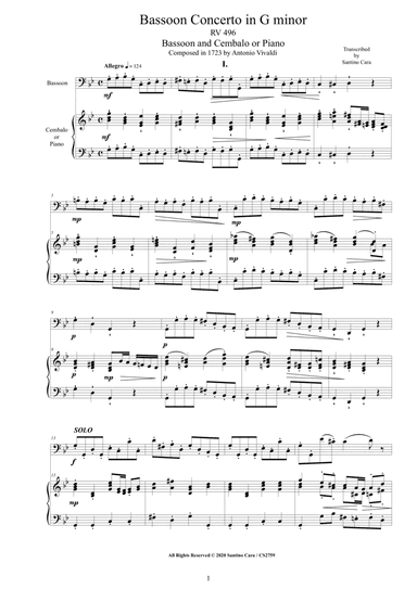Vivaldi - Bassoon Concerto in G minor RV 496 for Bassoon and Cembalo or Piano