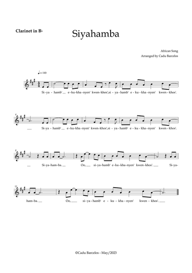 Siyahamba - Clarinet (African Song)