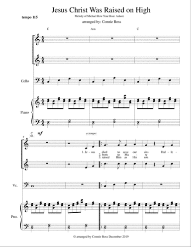 Jesus Christ Was Raised On High - cello, vocal duet and piano