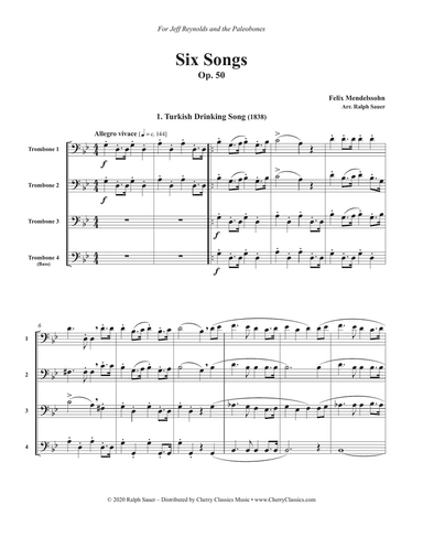 Six Songs, Op. 50 for Trombone Quartet