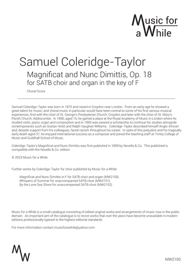 Samuel Coleridge-Taylor - Magnificat and Nunc Dimittis for SATB choir and organ (Op. 18)
