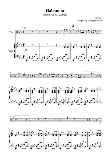 Habanera (for solo viola w/ piano accompaniment)