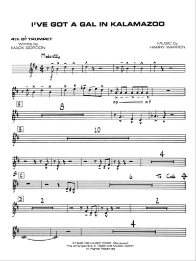 I've Got a Gal in Kalamazoo: 4th B-flat Trumpet