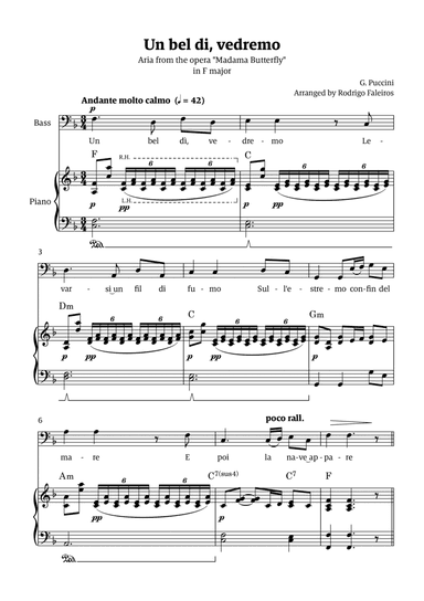 Un Bel Di Vedremo (from Madama Butterfly) - for Bass - in F major